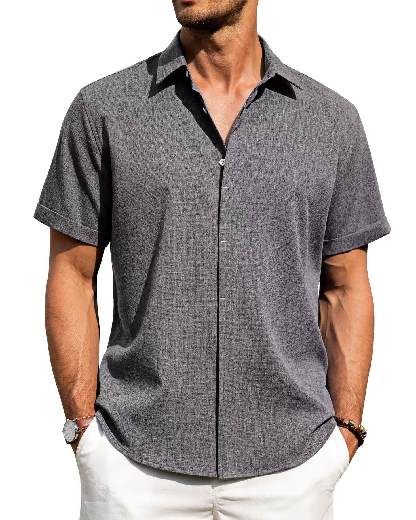 Herren Kurzarmhemd Modern mit Struktur und Slim-Fit Kragen