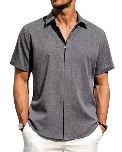 Herren Kurzarmhemd Modern mit Struktur und Slim-Fit Kragen