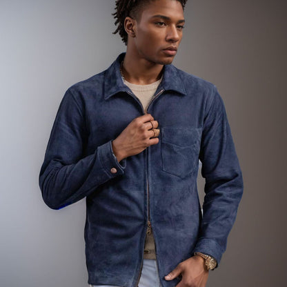 Herren Lederjacke Wildleder Stehkragen mit Taschen Casual