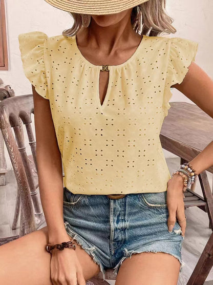 Damen Bluse Rüschendetails Lochstickerei Elegant
