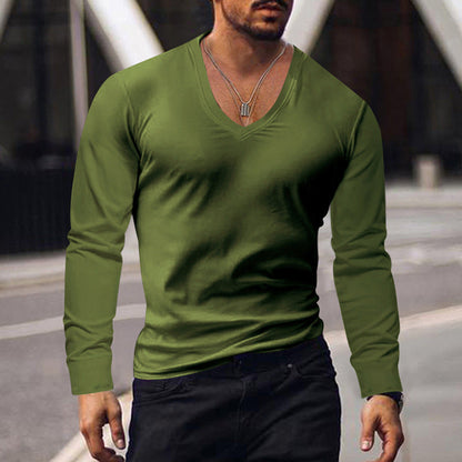 Herren T-Shirt Langarm V-Ausschnitt Modern