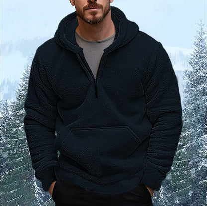 Herren Fleece Hoodie Warm Halblang Reißverschluss