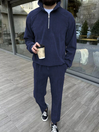 Herren Fleece Pullover Langarm Modern Kurzreißverschluss