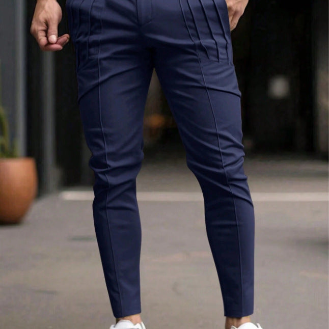Herren Anzughose Slim Fit mit Falten Modern Schwarz