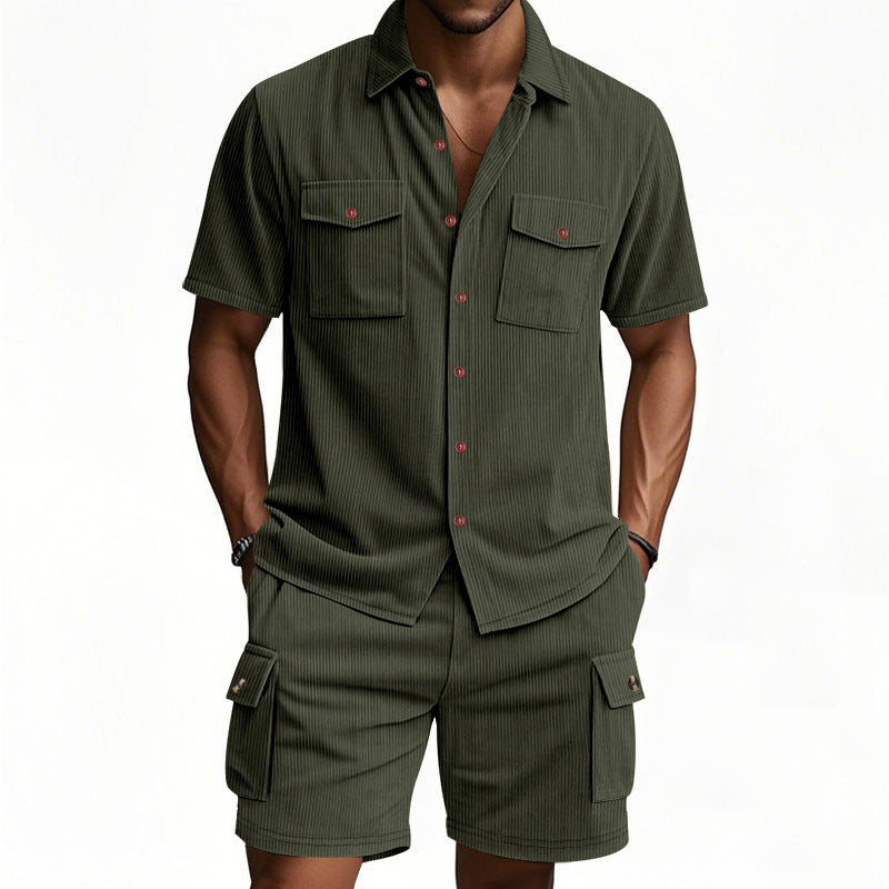 Herren Shorts-Set mit lässigem Freizeithemd und praktischen Taschen