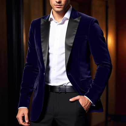Herren Samtblazer Eleganter Anzug Blazer Mit Satinkragen
