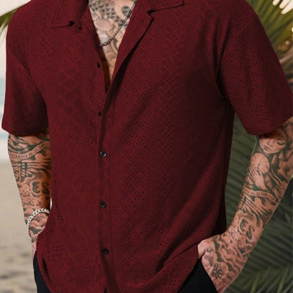 Herren Hemd Kurzarm Feine Stickerei Elegantes Design