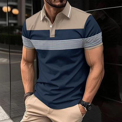 Herren Polohemd Kurzarm Streifenmuster Elegant Modern - BerlinGlamour