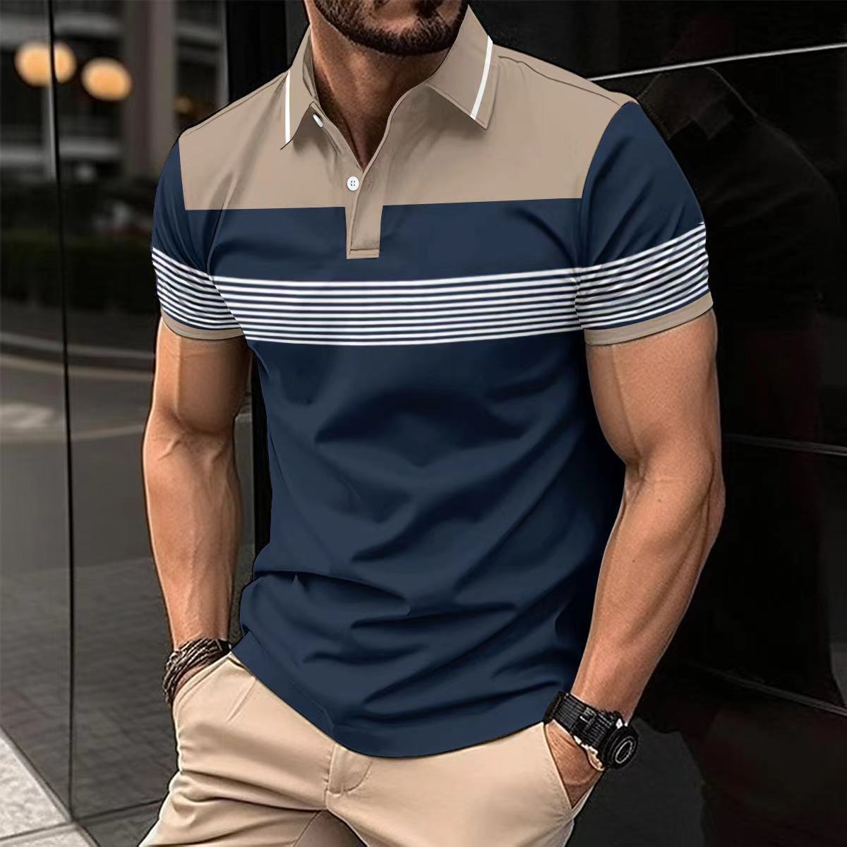 Herren Polohemd Streifenmuster Komfortschnitt Modern - BerlinGlamour