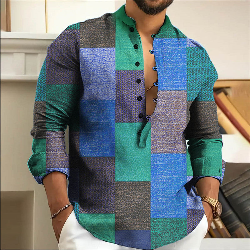 Herren Langarmhemd Patchwork Design Modern Berlin Style