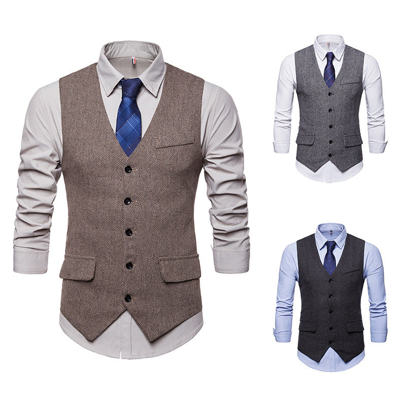 Herren Weste Herringbone Klassisch Elegant Mit Taschen - BerlinGlamour