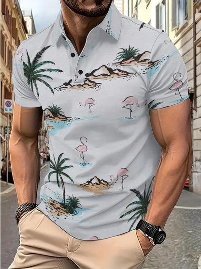 Herren Poloshirt Modern Tropisches Motiv Slim Fit