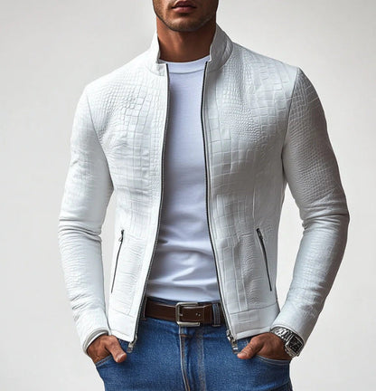 Herren Lederjacke Modern Strukturiert Schwarz
