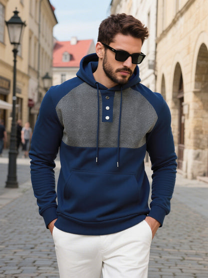 Herren Hoodie Modern mit Knöpfen und Kontrastärmeln