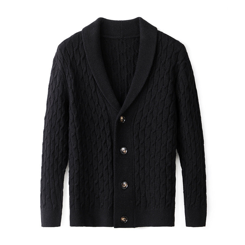 Herren Strickjacke Modern Kabelmuster Eleganter Kragen