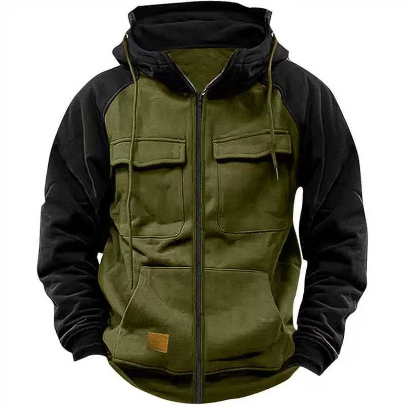 Herren Fleecejacke Kapuze Taschen Outdoor Warm