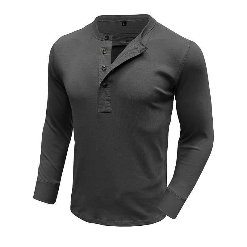 Herren T-Shirt Henley Knopfleiste Weiches Baumwoll-Shirt