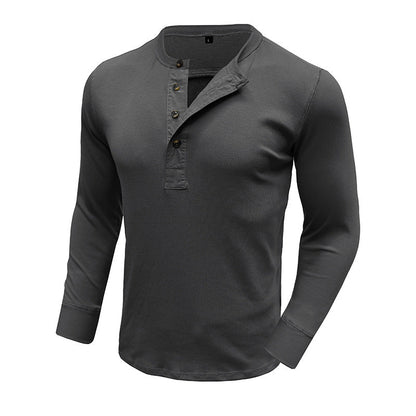 Herren T-Shirt Henley Knopfleiste Weiches Baumwoll-Shirt