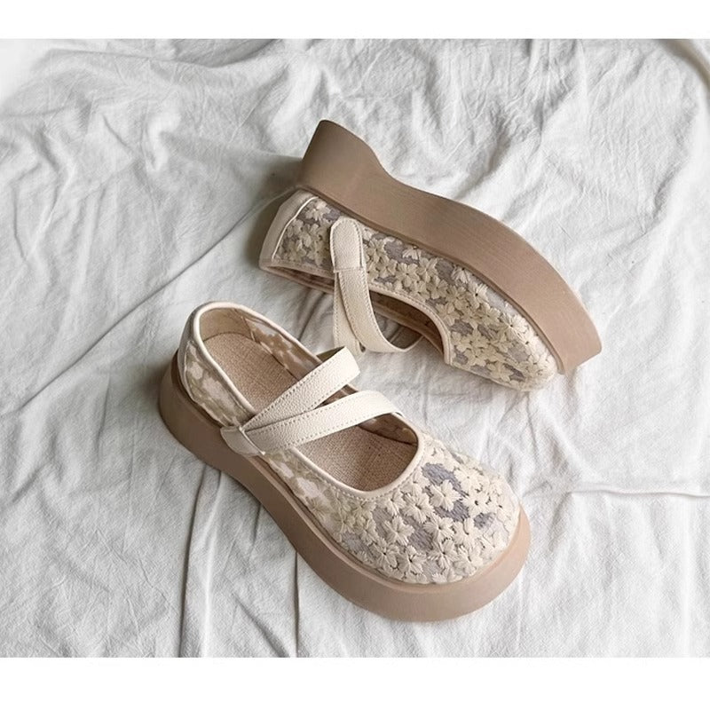 Damen Ballerinas Floralmuster Weiches Leder Komfort