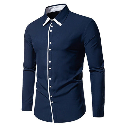 Herren Langarmhemd Elegant Mit Kontrastkragen Modern