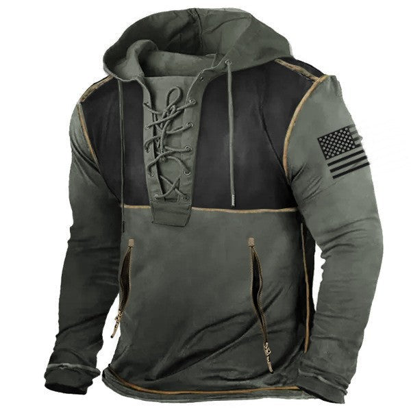 Herren Kapuzenpullover mit Flaggenmotiv und Schnürung - BerlinGlamour