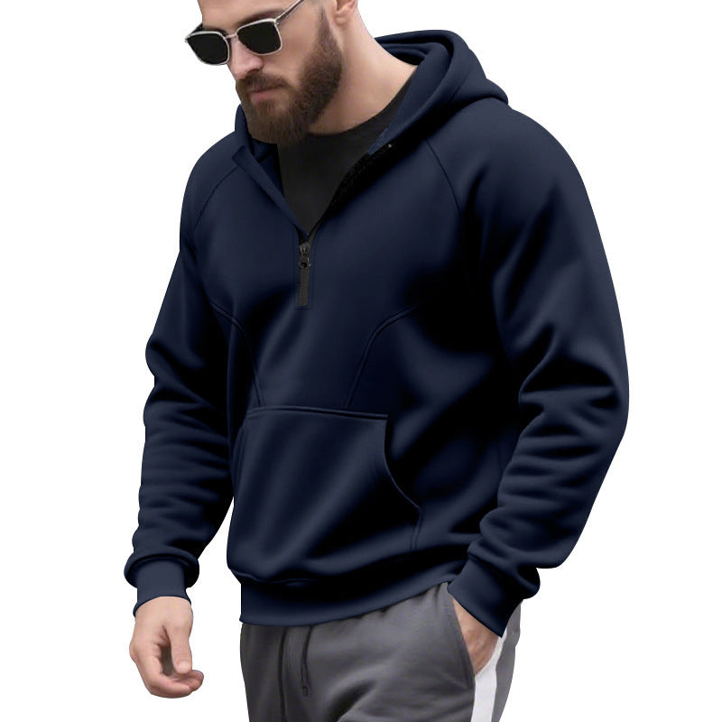 Herren Sportpullover Kapuze Kängurutasche Kurzreißverschluss