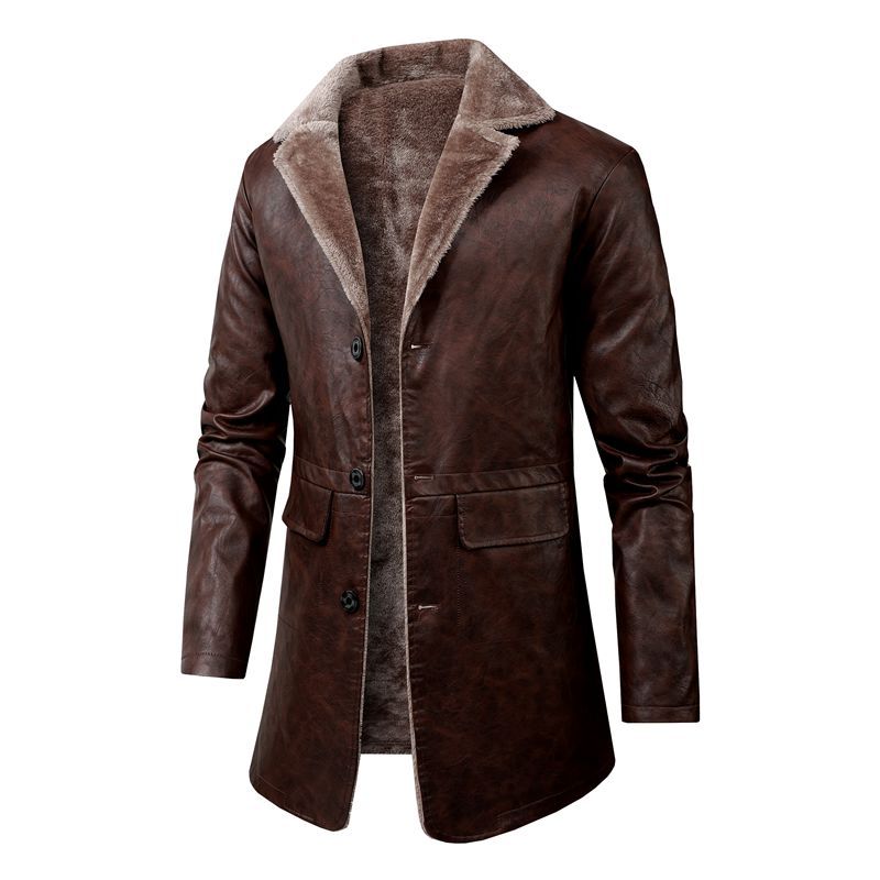 Herren Lederjacke Elegant Schwarz Warm gefüttert