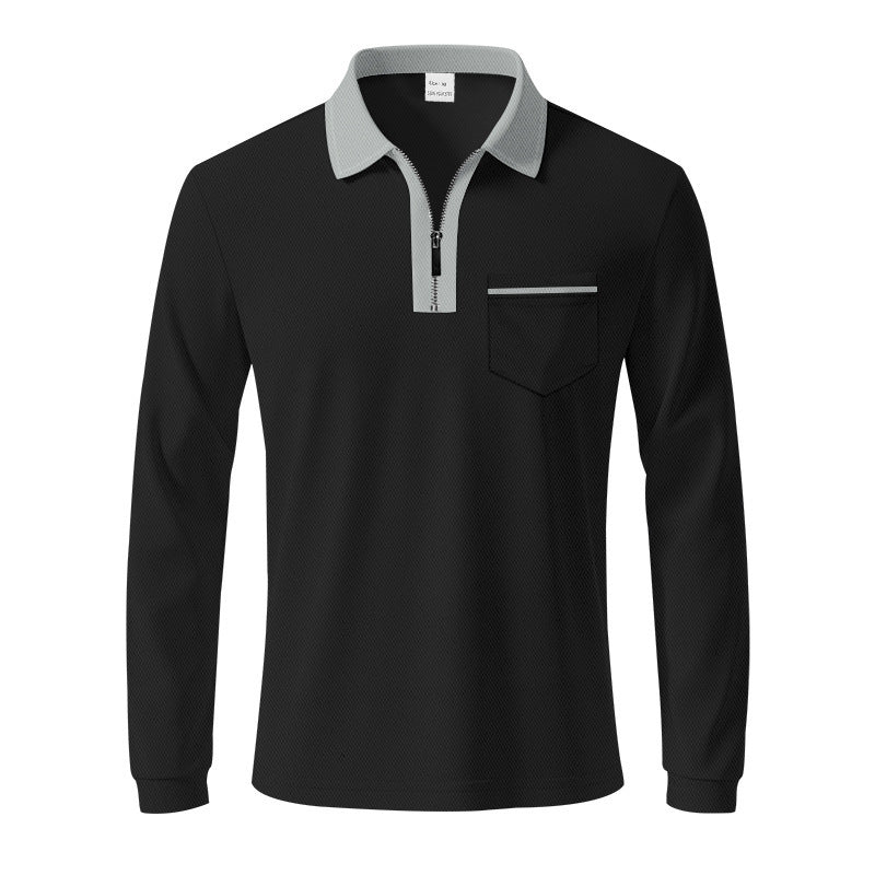 Herren Polo Langarm mit Reißverschluss und Brusttasche Modern