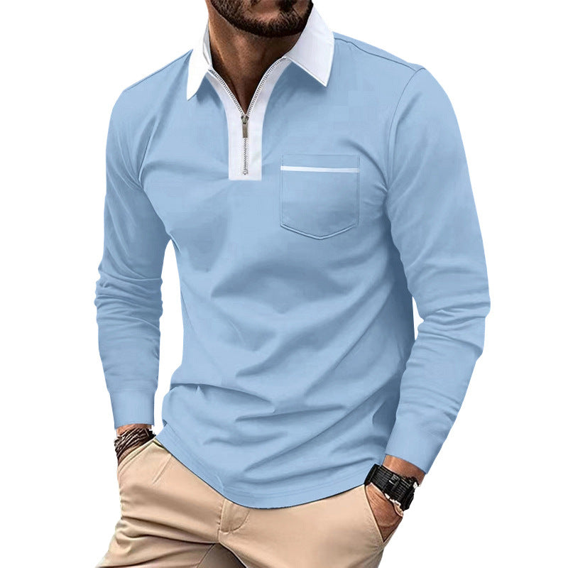 Herren Polohemd Langarm Modern mit Reißverschluss und Brusttasche