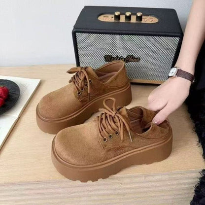 Damen Plattform Schuhe Plüschgefüttert Lässig Schnürsenkel