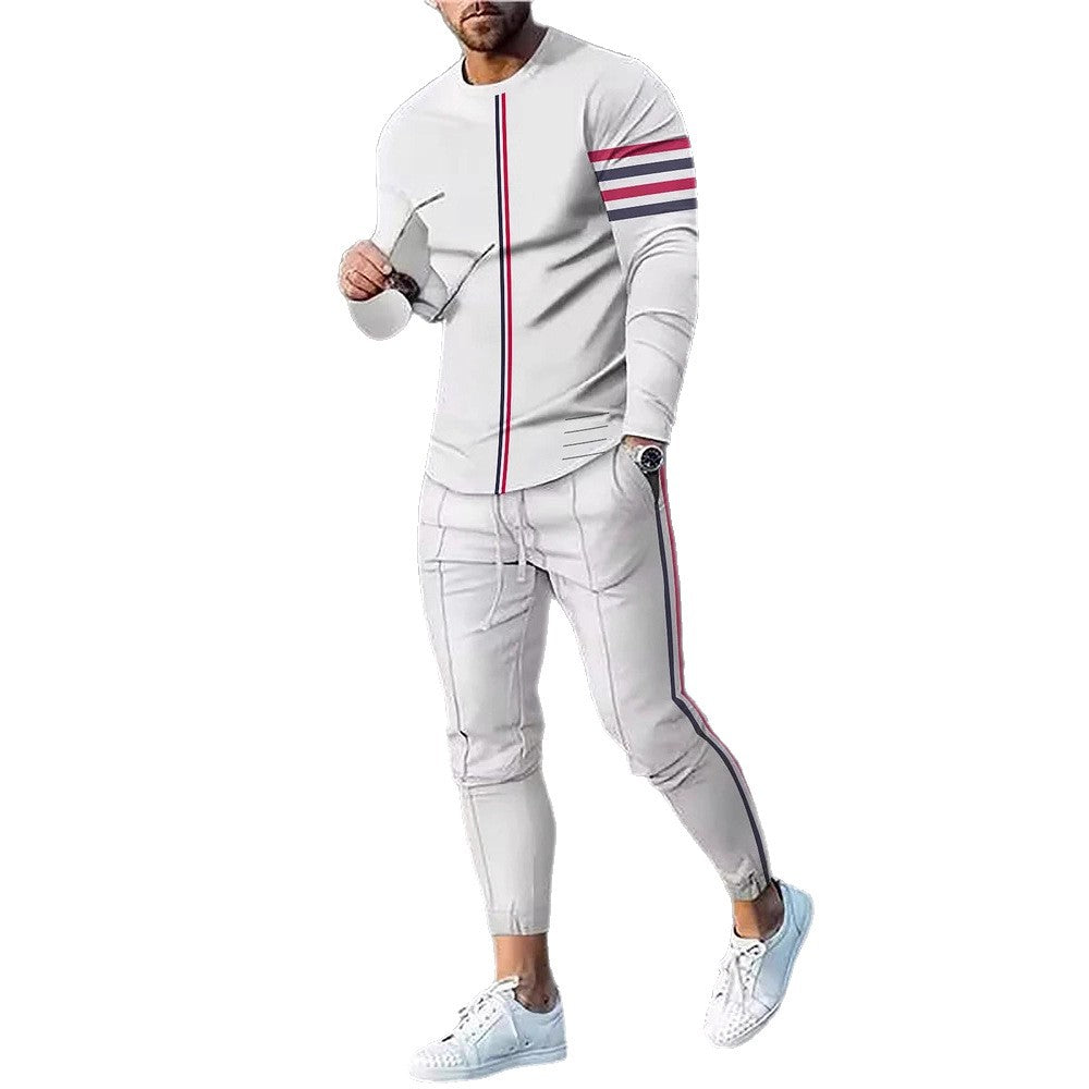 Herren Sportset Langarmshirt Jogginghose Streifenmuster Modern