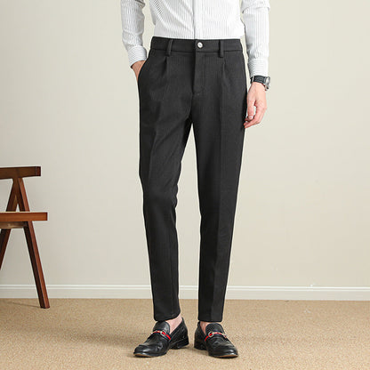 Herren Business-Hose Slim Fit Nadelstreifen Schwarz Modern