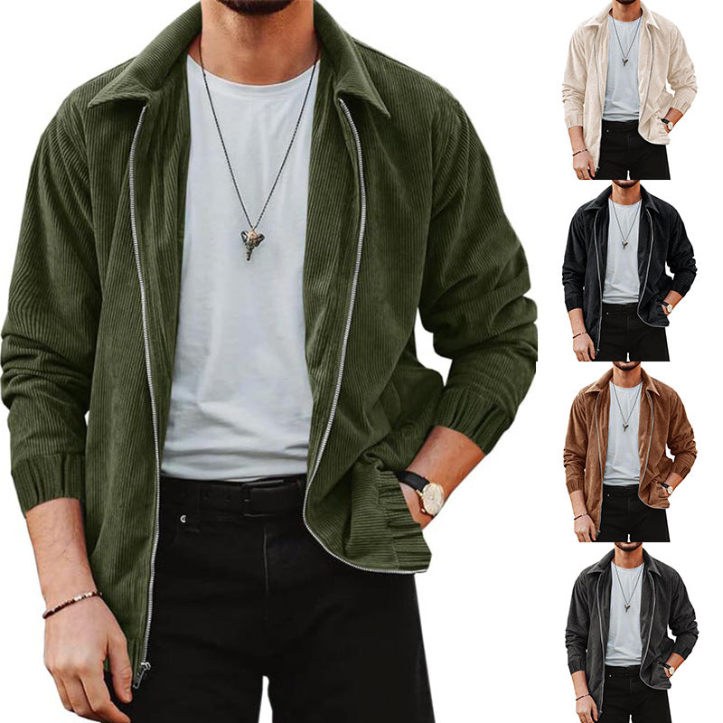 Herren Cordjacke Bequem Reißverschluss Lederoptik - BerlinGlamour