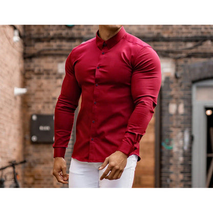 Herren Langarmhemd Slim Fit Modern mit Knöpfen Elegant