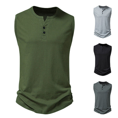Herren Henley-Shirt Ärmellos Modern Knopfdesign Slimfit