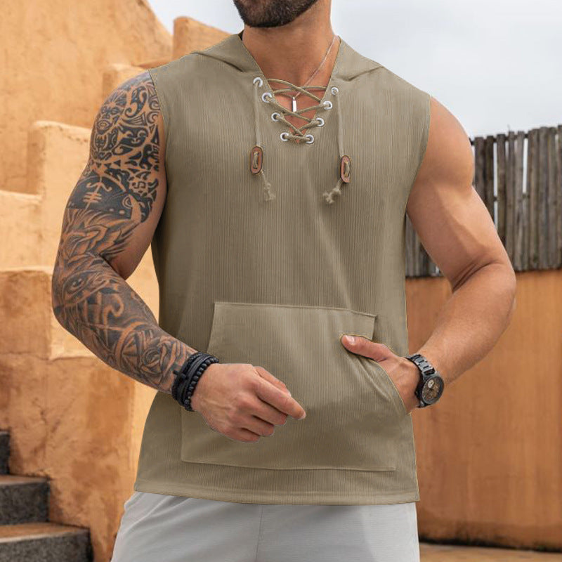 Herren Kapuzen-Shirt Ärmellos Schnürung Modern Sportlich