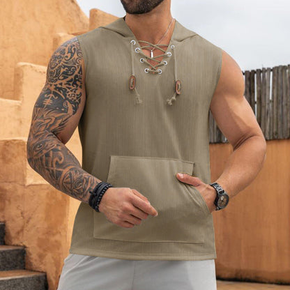 Herren Kapuzen-Shirt Ärmellos Schnürung Modern Sportlich