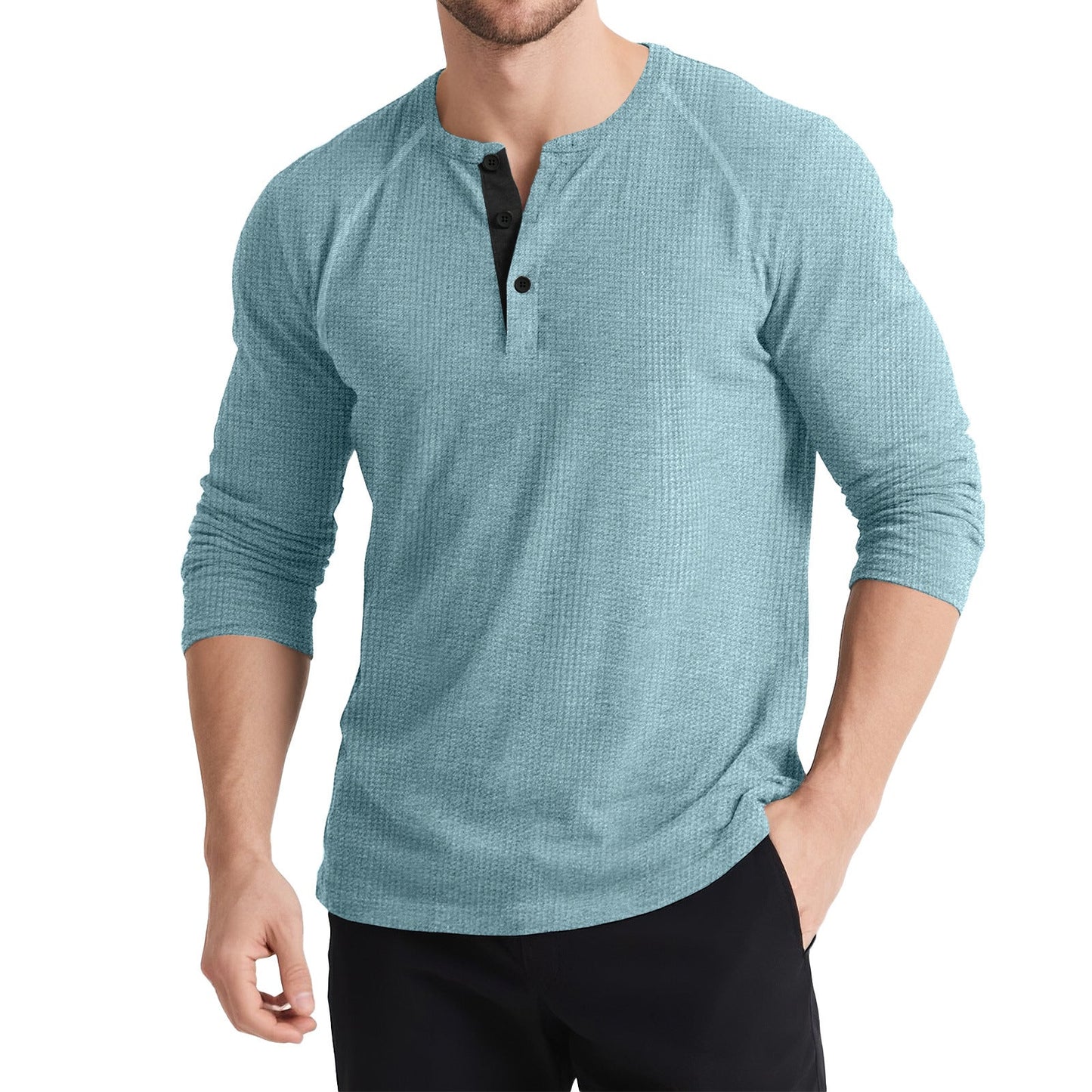 Herren Langarmshirt Knopfleiste Strukturiert Modern Berlin