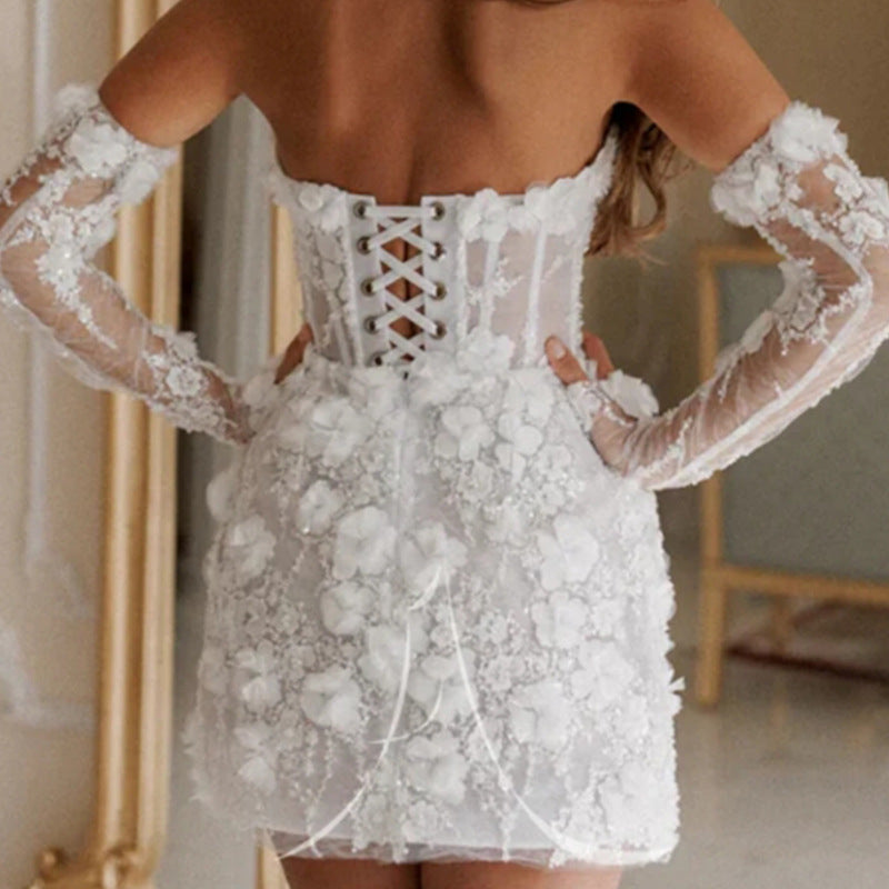 Hochzeitskleid Damen Elegant Boho Langärmlig Floral