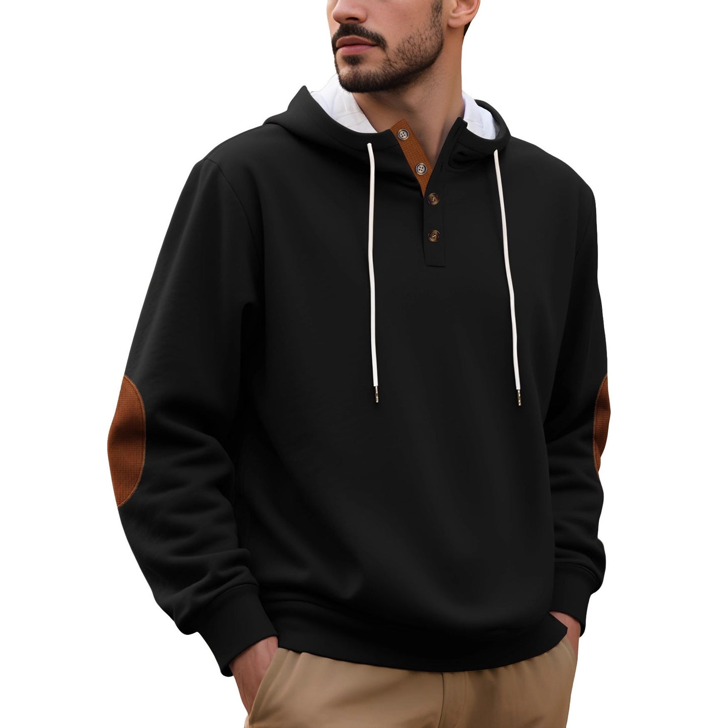 Herren Kapuzenpullover Modern mit Knöpfen und Verstärkung