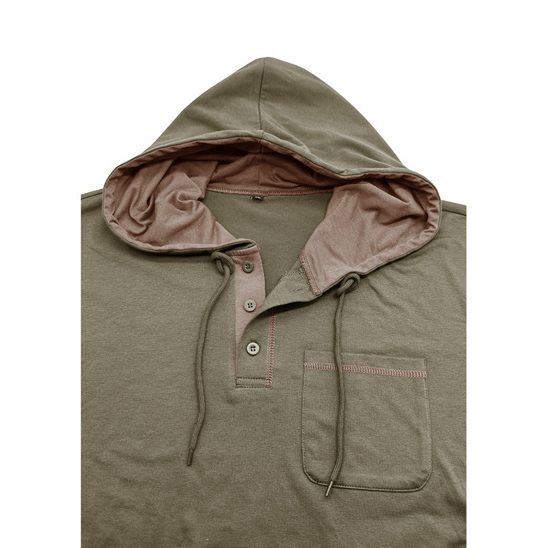 Herren Kapuzenpullover Modern mit Knopfleiste und Brusttasche