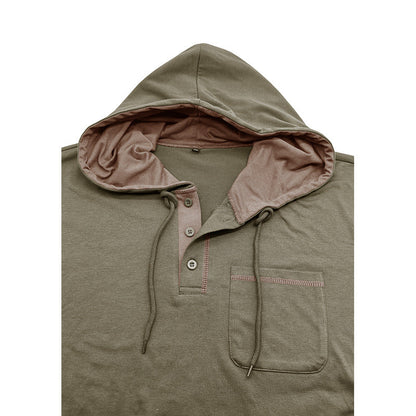 Herren Kapuzenpullover Modern mit Knopfleiste und Brusttasche
