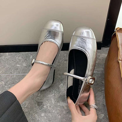 Damen Ballerinas Glänzend Schuhe Modisch mit Schnalle