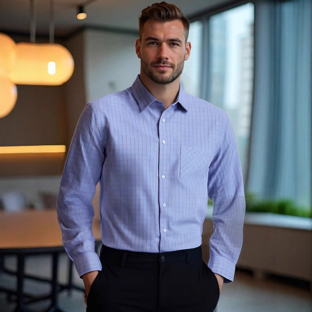 Herren Langarmhemd Kariert Elegant Slim Fit