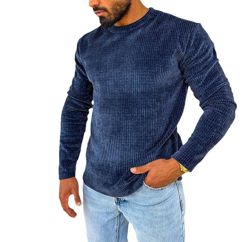 Herren Rippstrickshirt Lässig Rundhals Casual