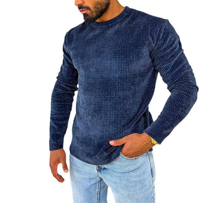 Herren Rippstrickshirt Lässig Rundhals Casual