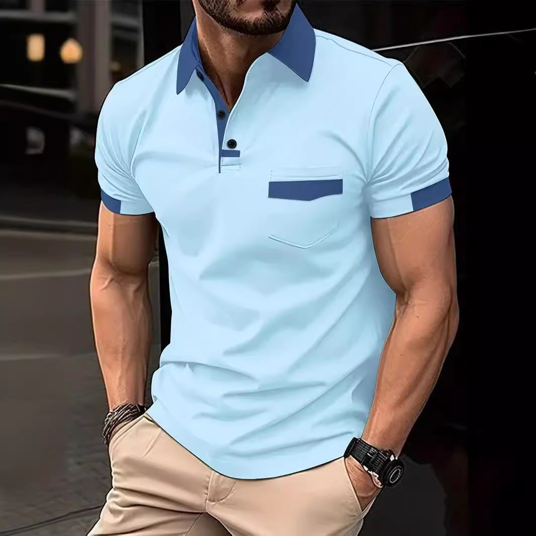 Herren Polohemd Modern mit Brusttasche und Kontrastkragen - BerlinGlamour