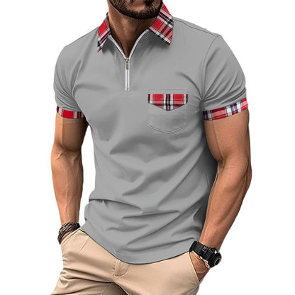 Herren Polo Hemd Kurzarm Karo Kragen Modern