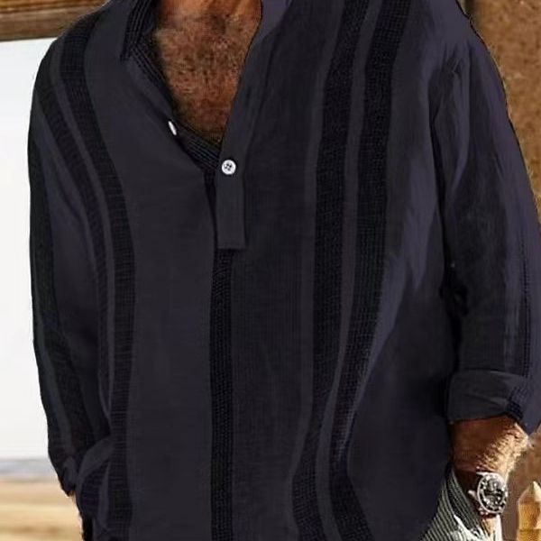 Herren Langarmshirt Modern Strukturiert Locker