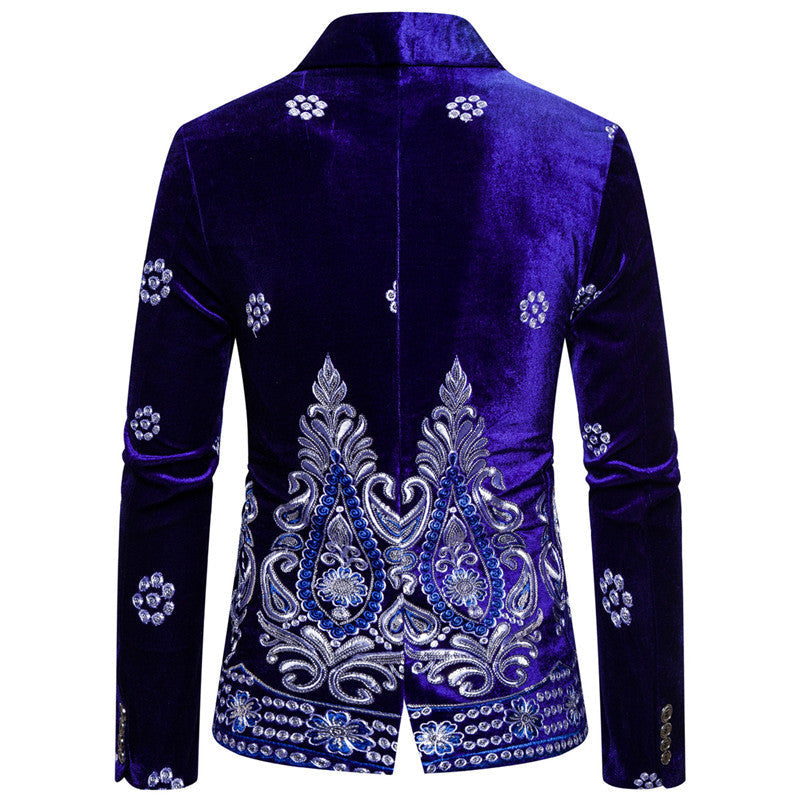 Eleganter Herren Blazer Samt schwarz mit Stickerei